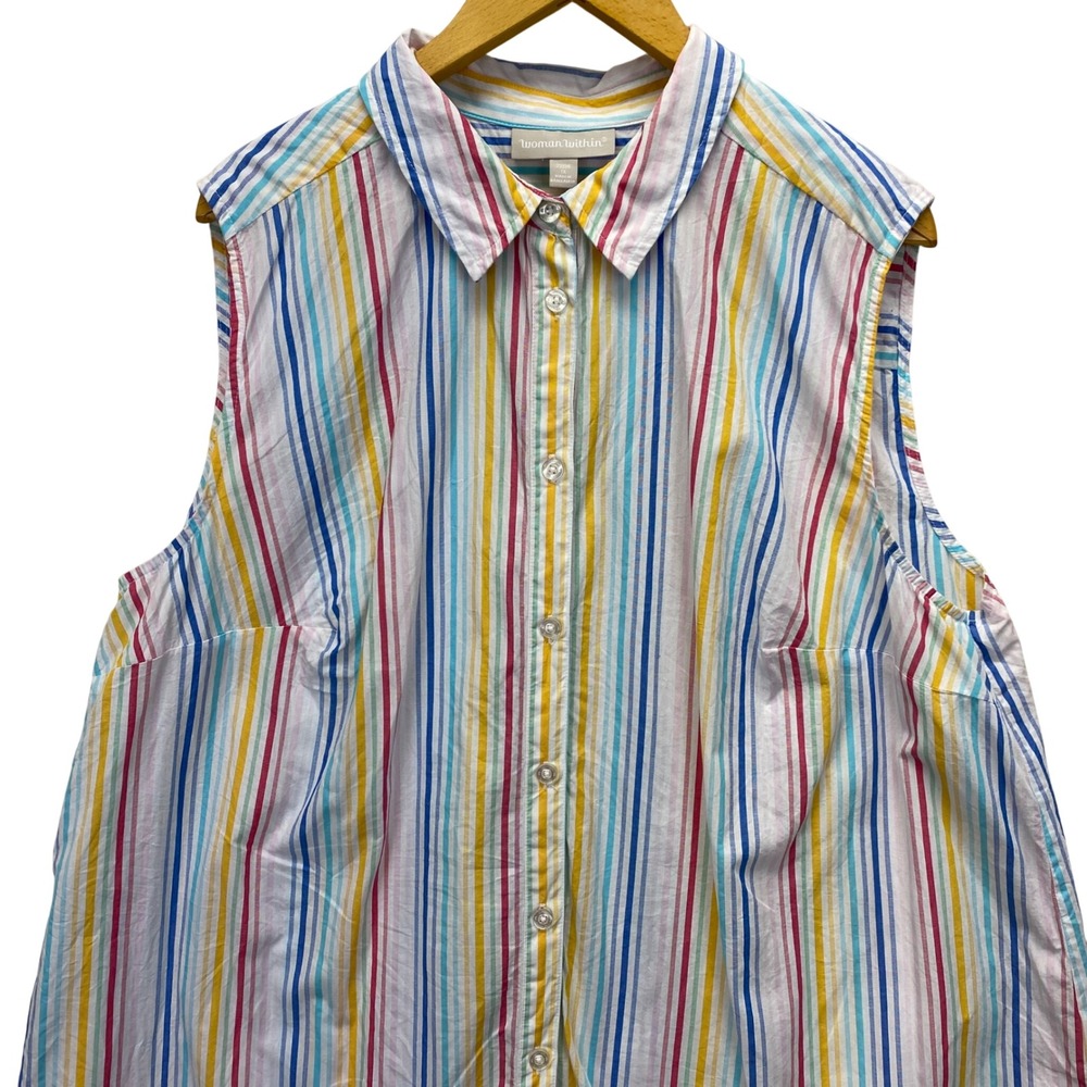 Woman Within Sleeveless Striped Button Front Shirt Plus Size 1X 22/24 multicolor